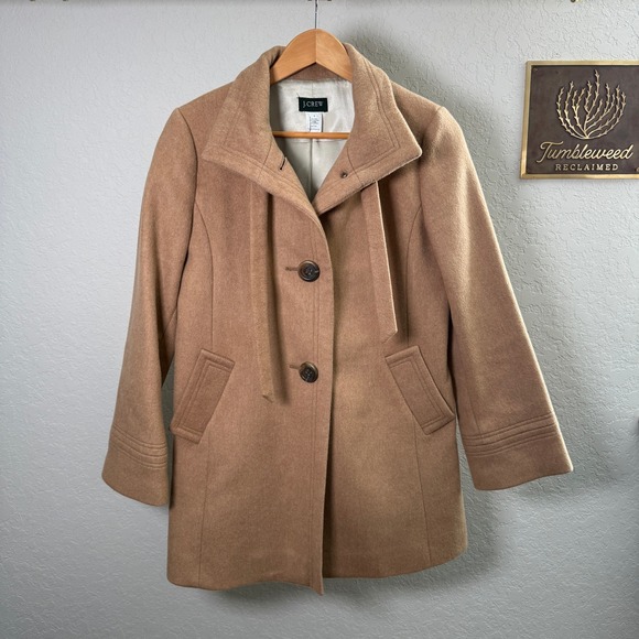 J Crew Camel Wool Cashmere Blend Button Front Coat Size 6 - Picture 3 of 9